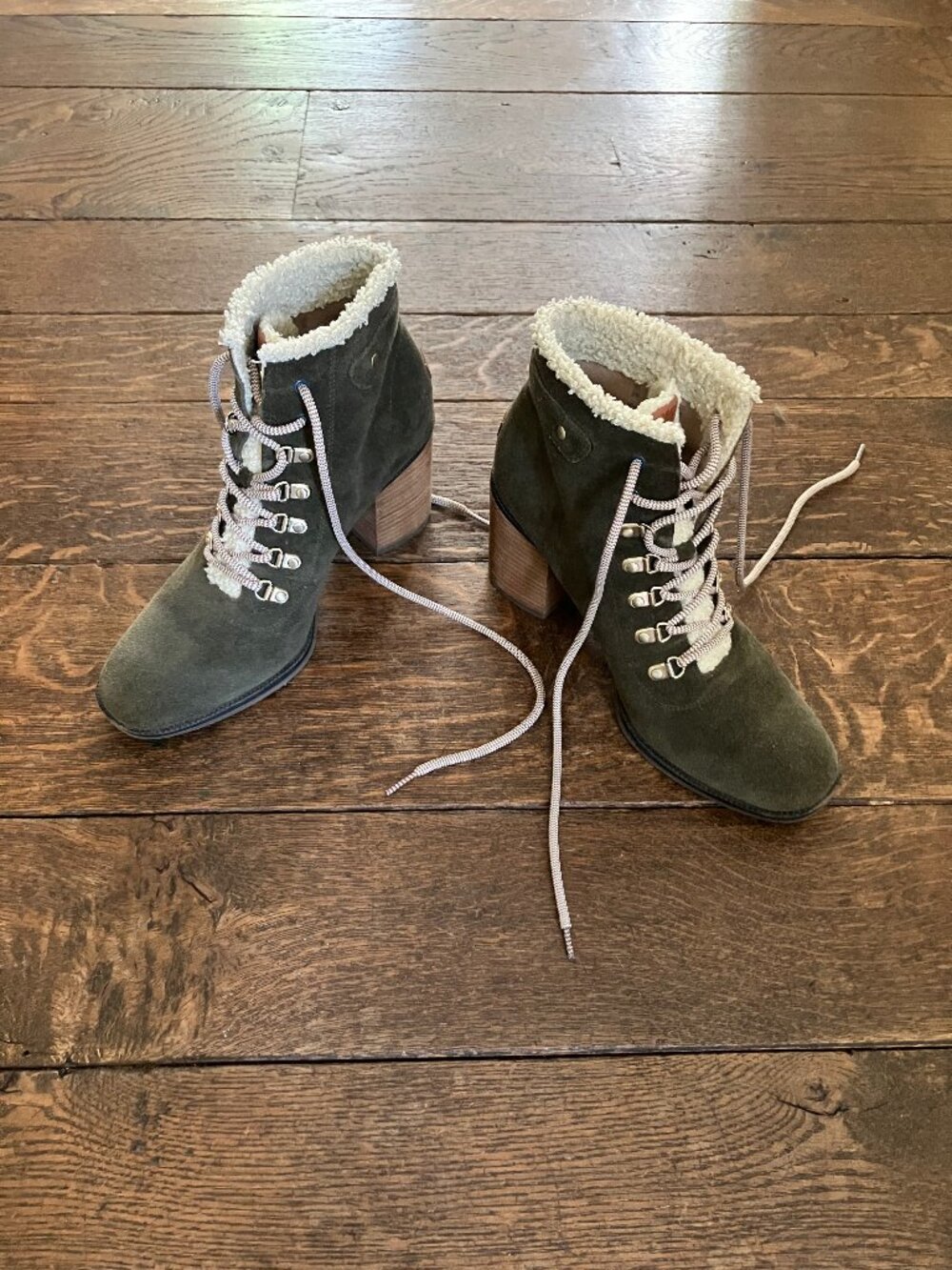 Dr. Scholl's lace-up brown suede walking booties with heel